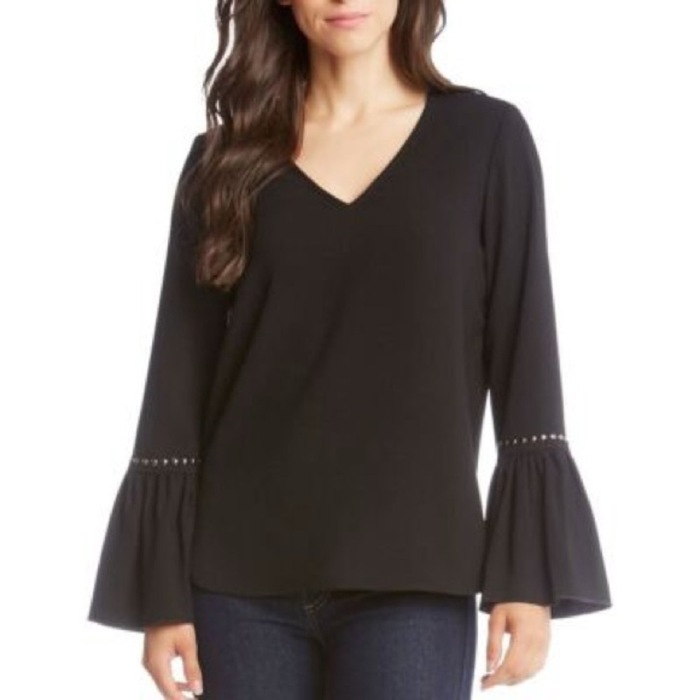 Karen Kane- Elegant Western Black and Silver Blouse Size M